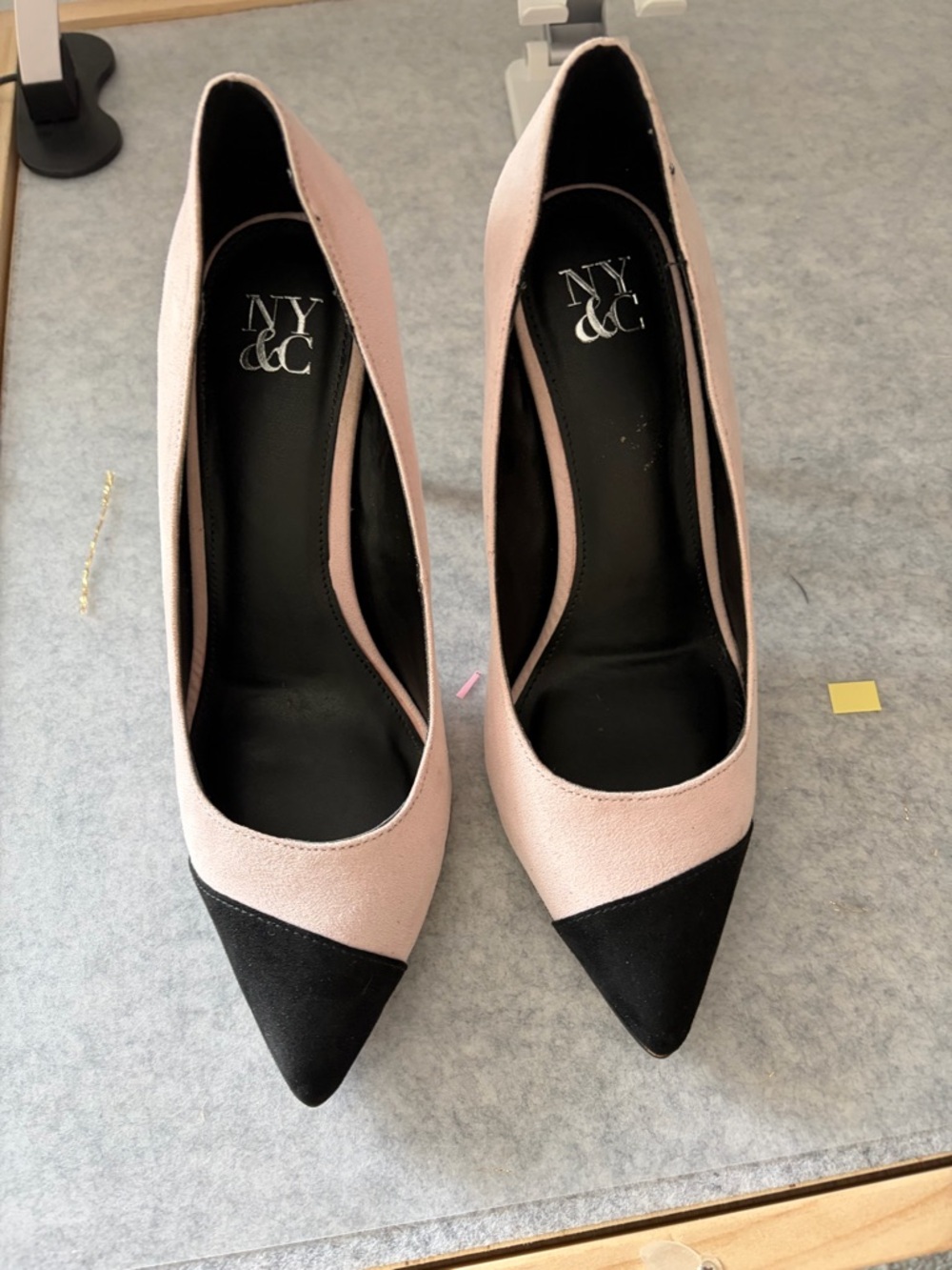 New York & Company Blush Pink and Black Pointed-Toe Pumps